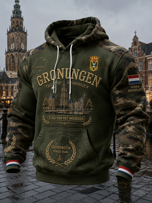 Heren Retro City-thema grafische print hoodie met lange mouwen