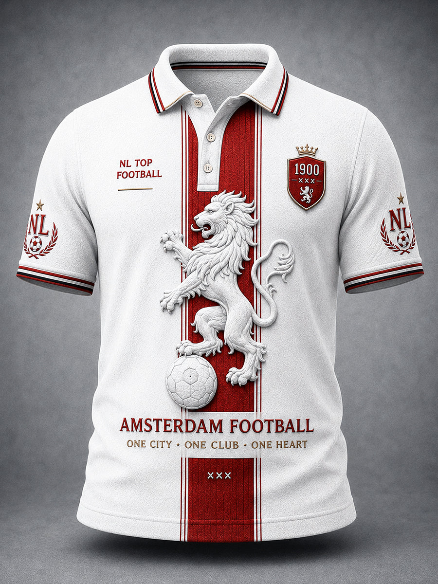 Heren Wit Nederlandse Eredivisie Gedrukt Casual Poloshirt