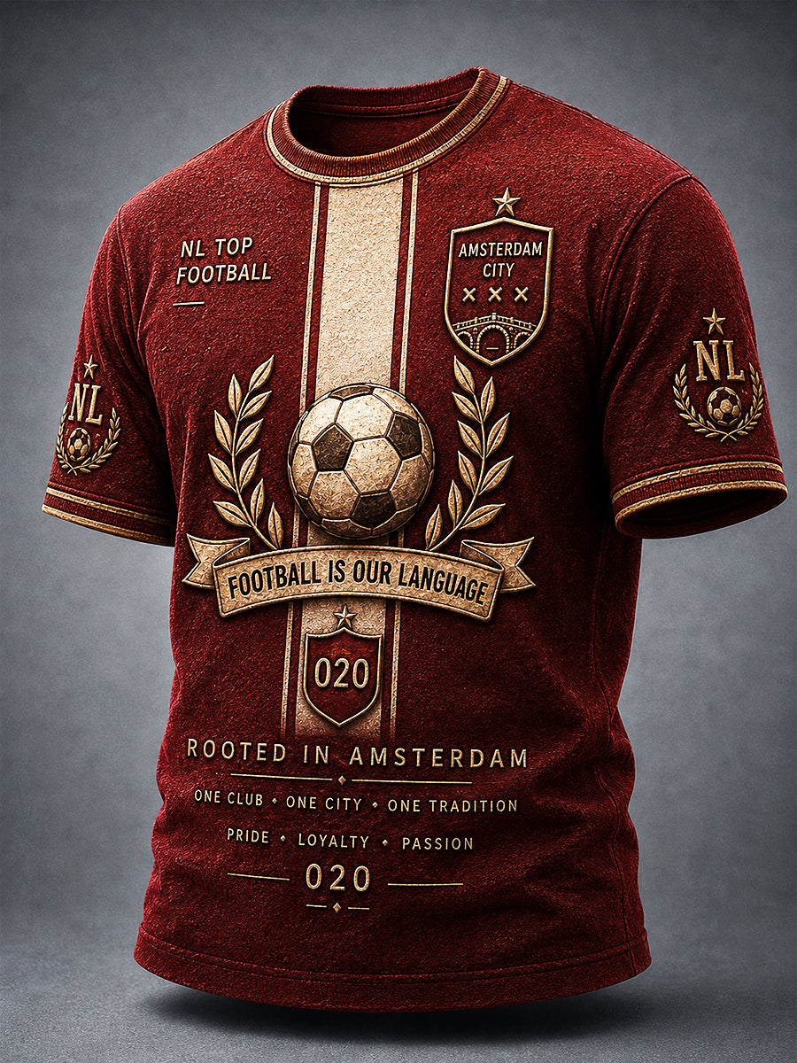 Retro Rood heren Eredivisie voetbalprint casual T-shirt