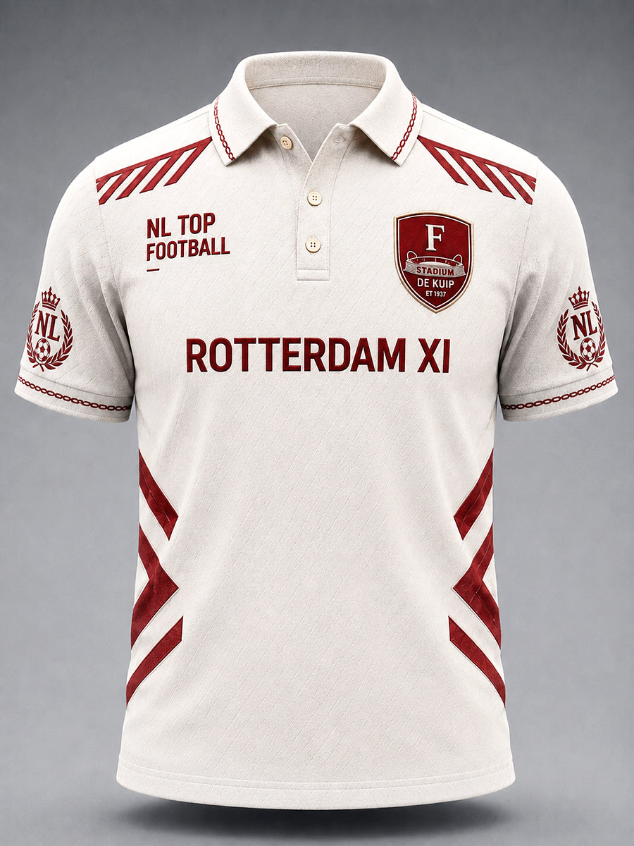 Gebroken witte Nederlandse Feyenoord voetbalclub Gedrukte casual poloshirt voor heren