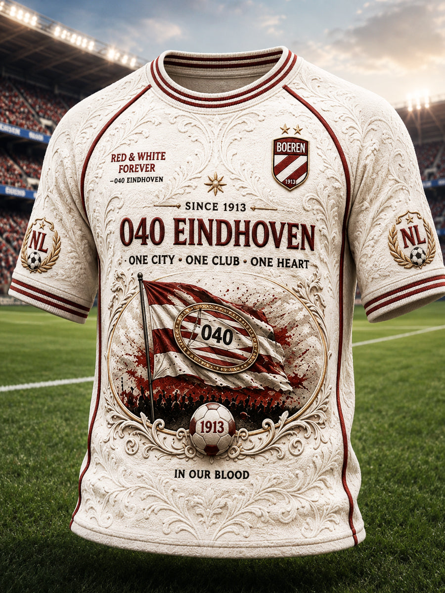 Vintage Gebroken Wit PSV Eindhoven Voetbalteam Print Casual T-shirt voor heren