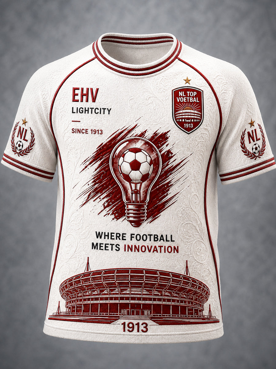 Heren Wit Nederlands PSV Eindhoven Voetbalteam Lightbulb Print Casual T-shirt