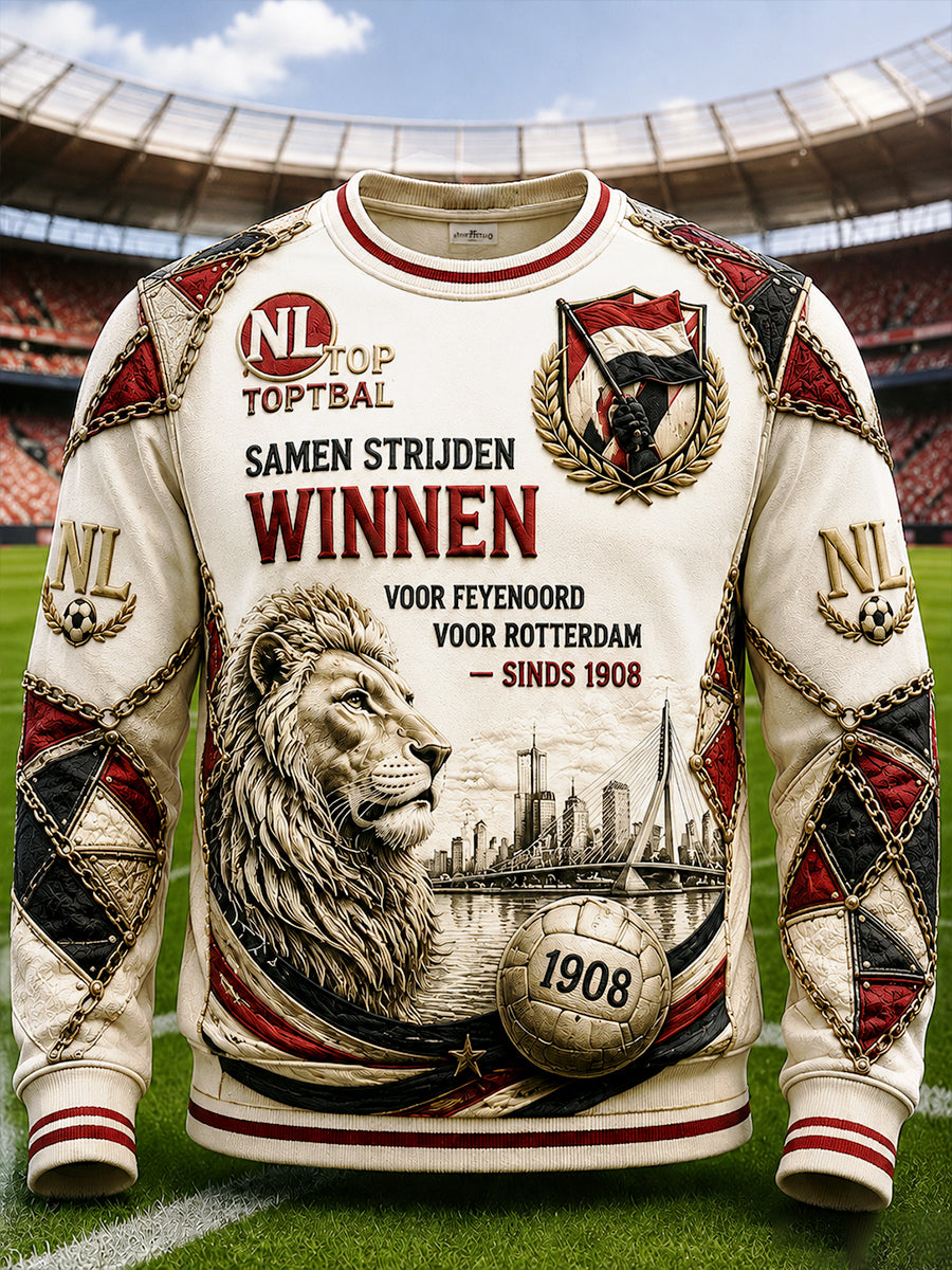 Retro Nederlandse Feyenoord voetbalclub patchwork print casual los-fit sweatshirt voor heren