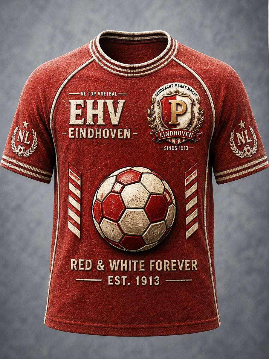 Nederlands PSV Eindhoven Voetbalteam Rood Gedrukt Casual T-shirt voor heren