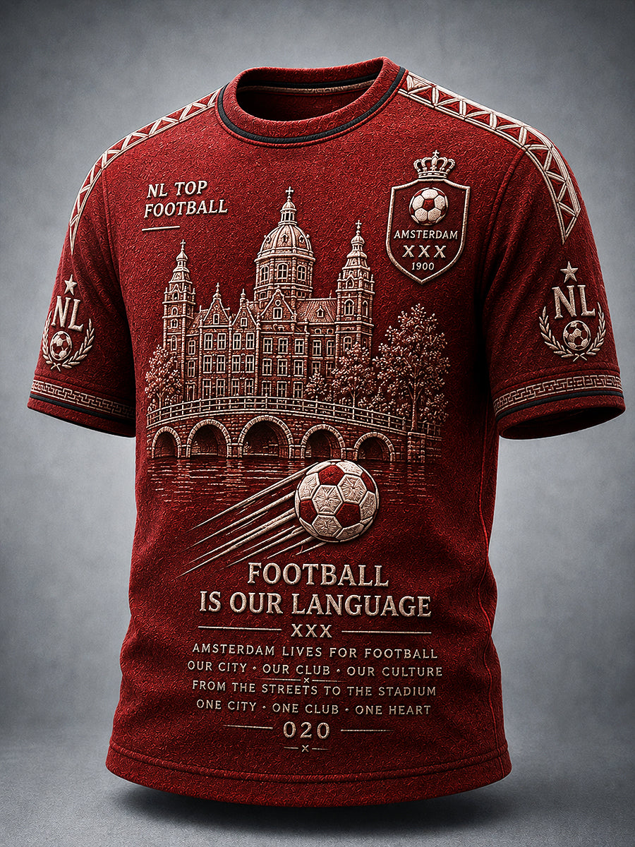 Retro rood heren bedrukt casual T-shirt