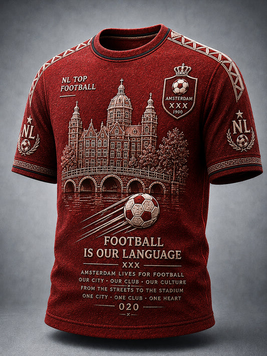 Retro rood heren bedrukt casual T-shirt
