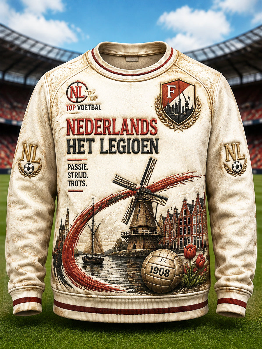 Retro Feyenoord Football Club-opdruk voor heren casual sweatshirt met losse pasvorm