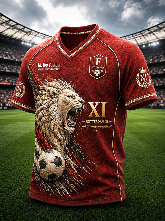 Red Feyenoord Football Club bedrukt casual V-hals T-shirt voor heren