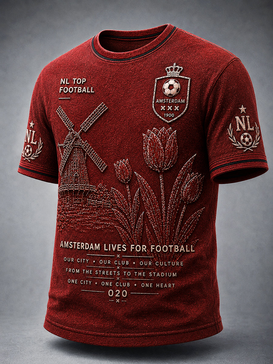 Heren Rood Nederland Eredivisie Gedrukt Casual T-shirt