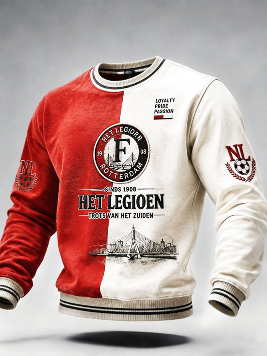 Nederlandse Eredivisie Feyenoord Football Club Patchwork Print Casual los-Fit Sweatshirt voor heren
