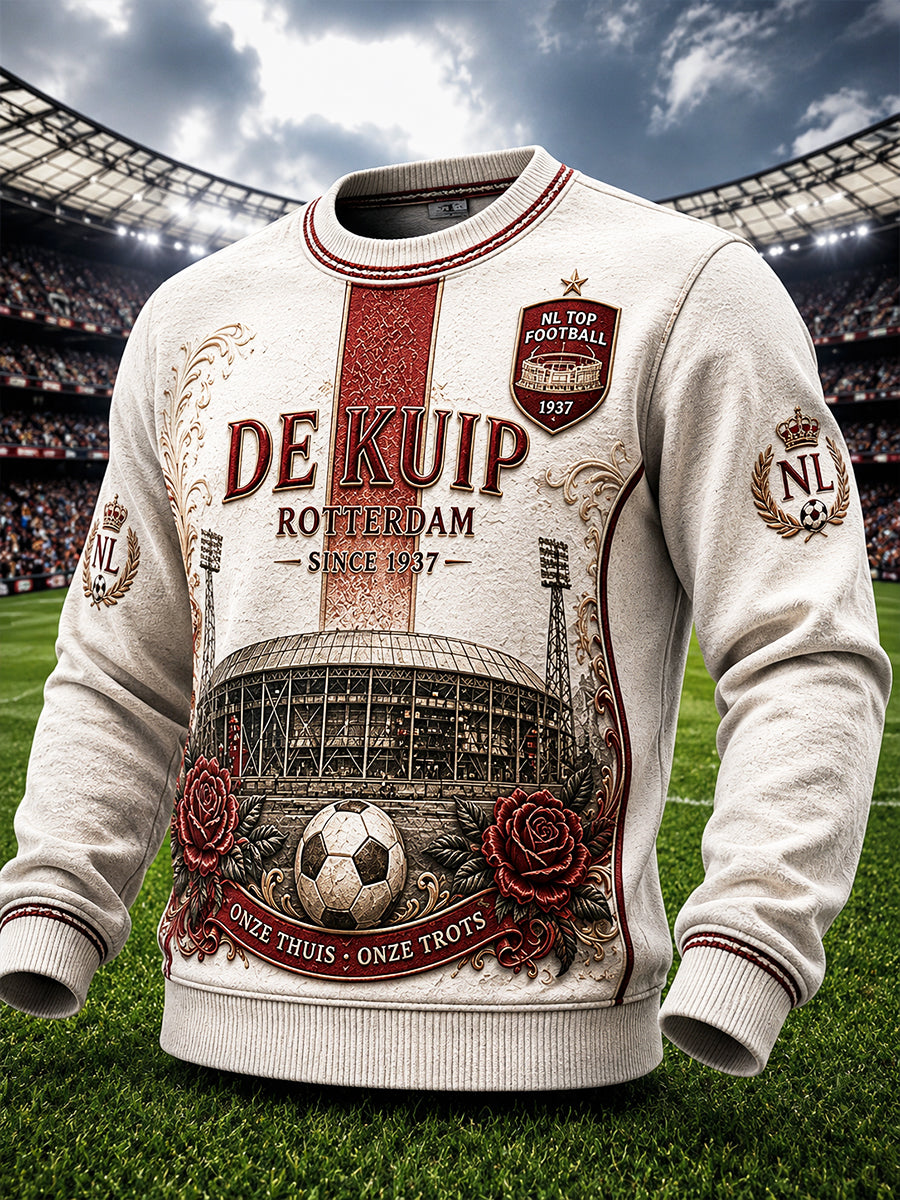 Mannen Vintage Beige Feyenoord Football Club Gedrukt Casual Sweatshirt