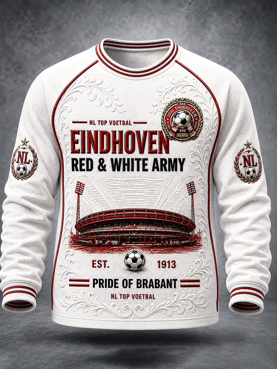 Witte Nederlandse PSV Eindhoven Voetbalteam Gedrukt Casual Sweatshirt voor heren