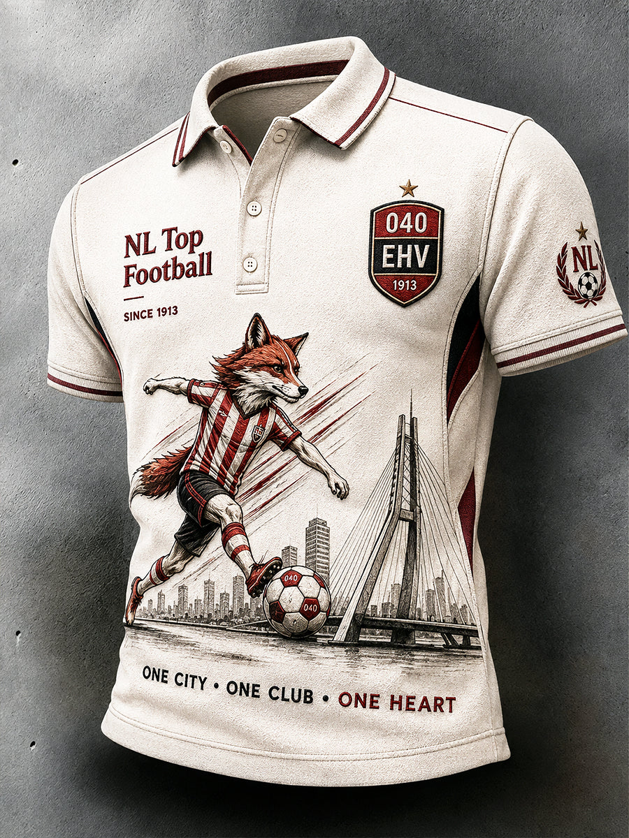 Gebroken wit voetbalclub PSV Eindhoven heren casual poloshirt met print