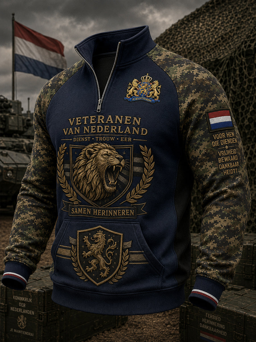 Vintage sweatshirt met Raglan-mouw voor heren met veteraan-herdenkingscamouflageprint