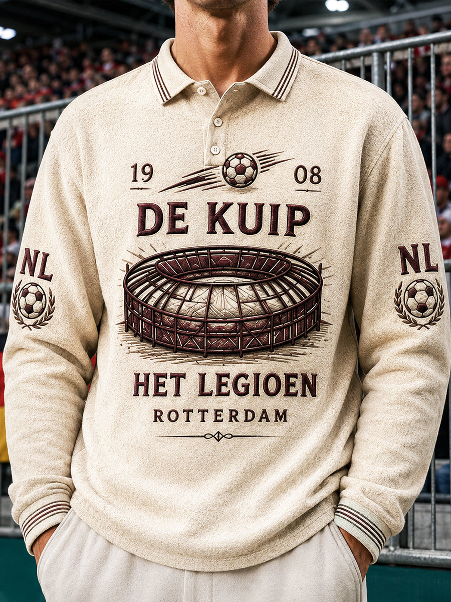 Gebroken witte Feyenoord Eredivisie heren Voetbal-Gedrukt zacht-Style Vroege herfst poloshirt