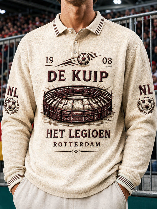 Gebroken witte Feyenoord Eredivisie heren Voetbal-Gedrukt zacht-Style Vroege herfst poloshirt