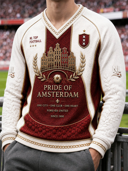 Nederlandse Eredivisie Ajax Voetbal Patchwork Print Casual V-hals Sweatshirt