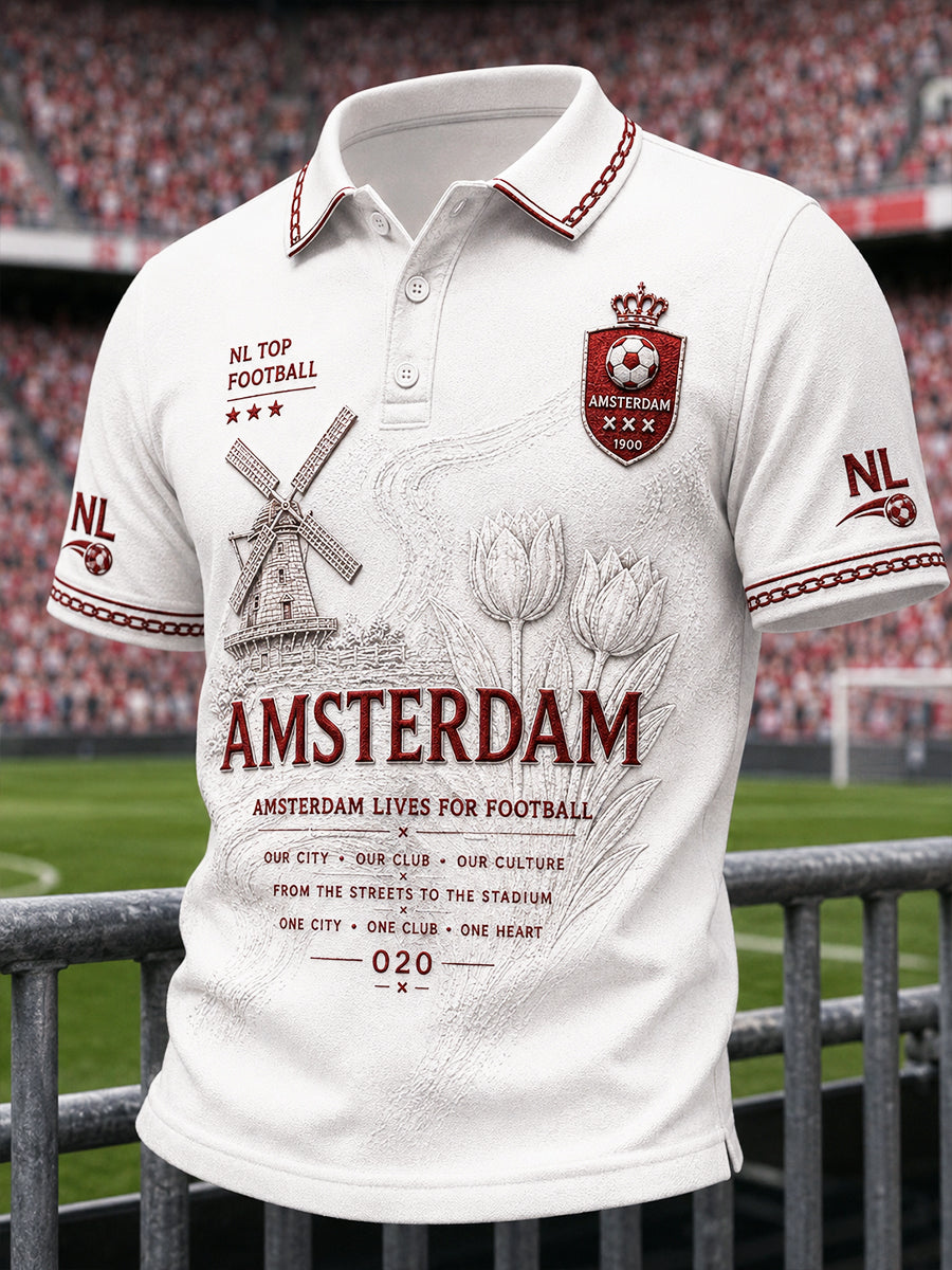 White Ajax Eredivisie Heren Voetbal-Gedrukte Casual Poloshirt