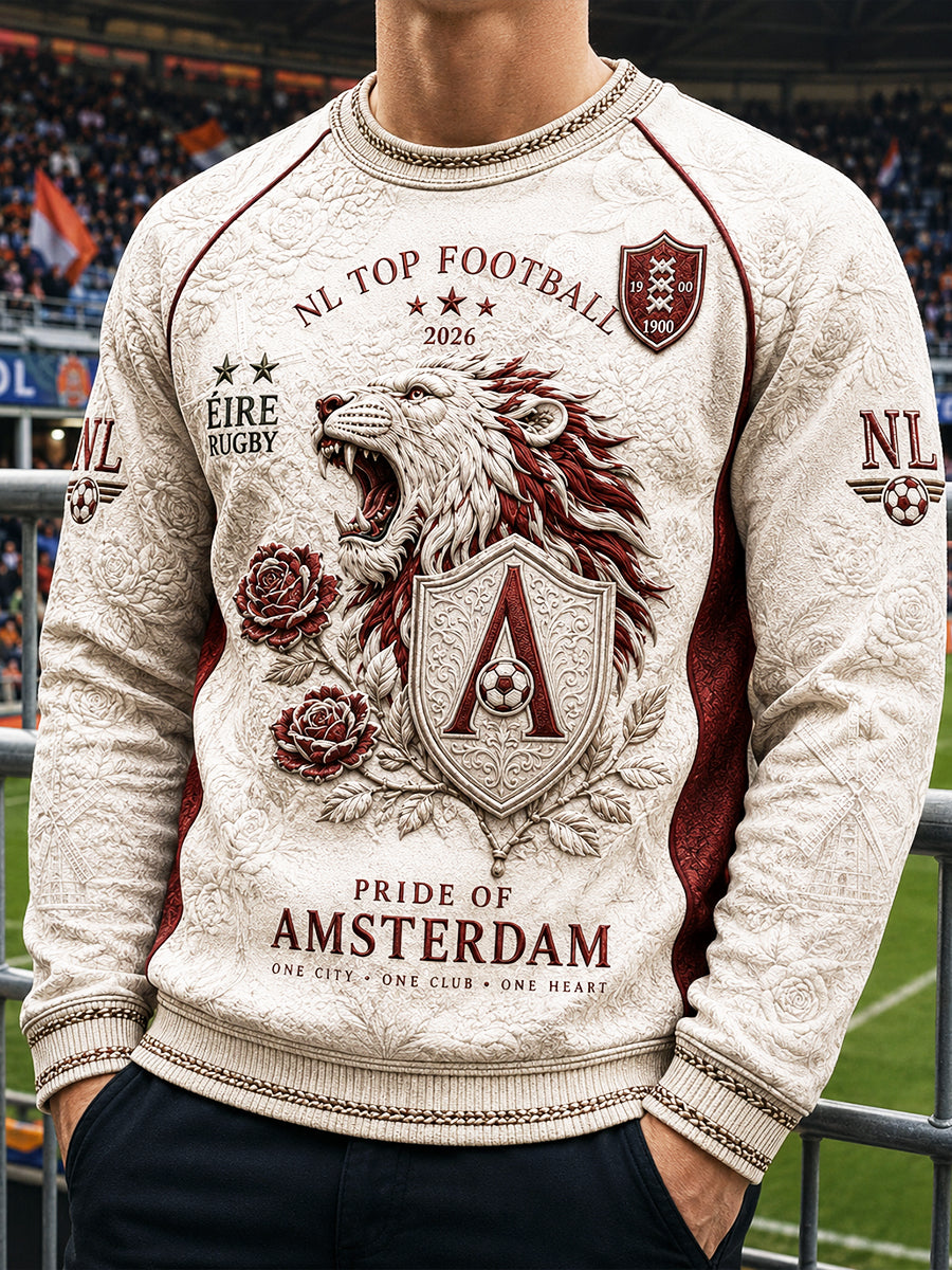 Vintage off-white eredivisie ajax voetbalprint casual sweatshirt voor heren