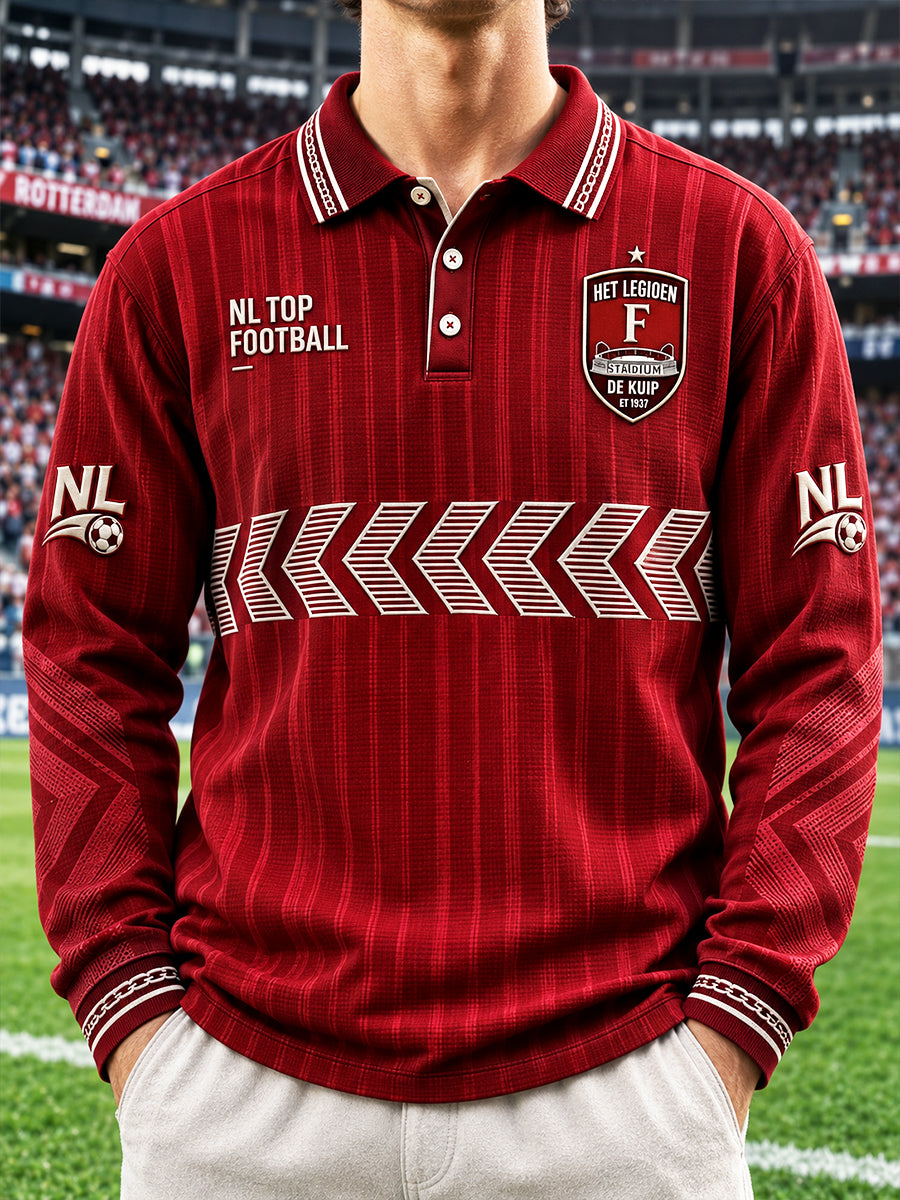 Rood heren Eredivisie Feyenoord Voetbal-Gedrukt Casual Vroegherfst Poloshirt met lange mouwen