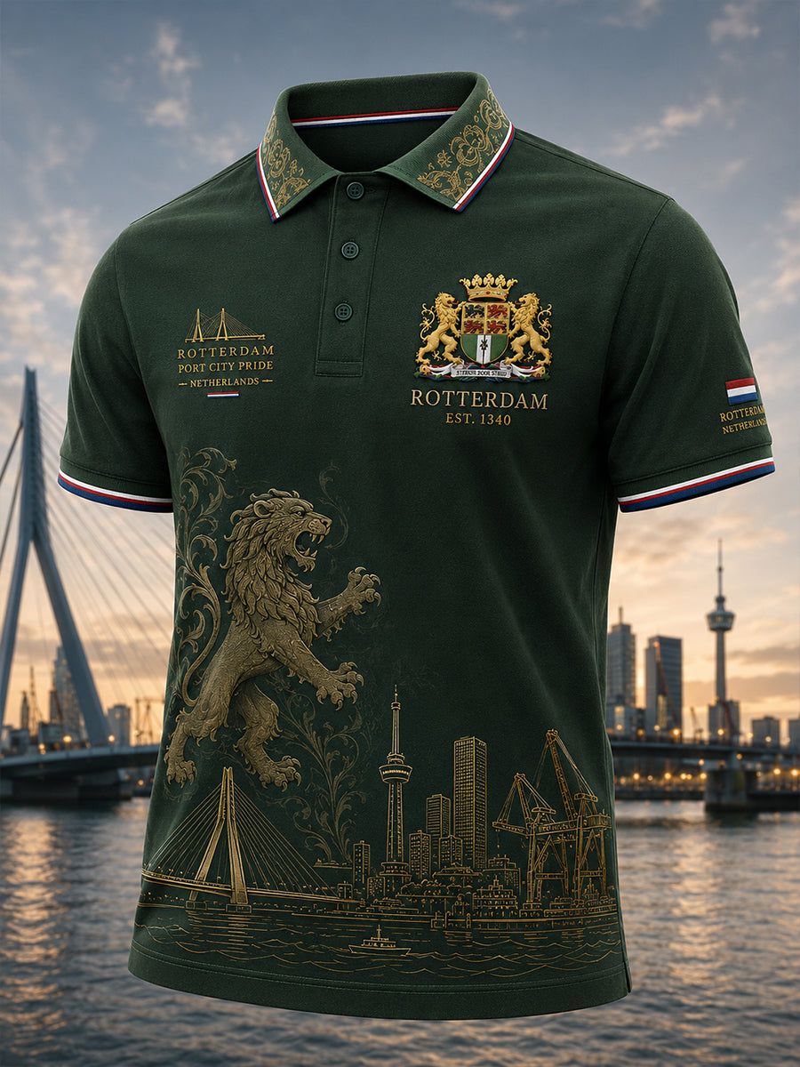 Herenpoloshirt met korte mouwen en vintageprint in souvenirstijl van een stad