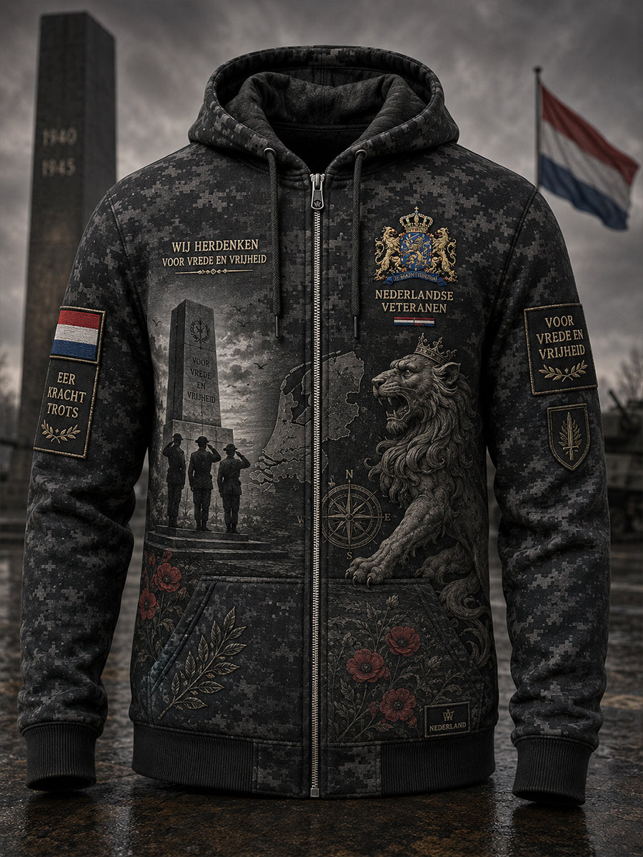 Herenhoodie in vintage camouflagestijl met lange mouwen en ritssluiting