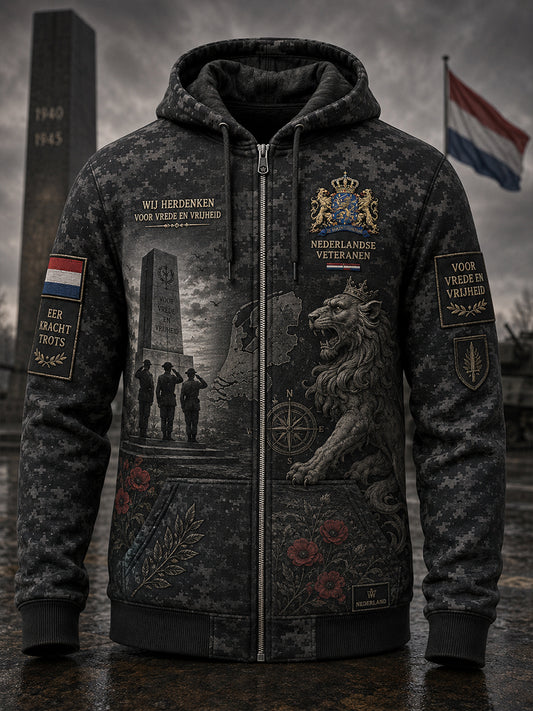 Herenhoodie in vintage camouflagestijl met lange mouwen en ritssluiting