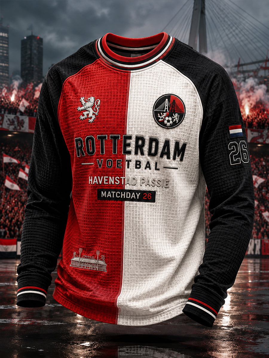 Voetbalclub-herentop met grafische print, raglanmouwen en wafelstructuur, lange mouwen