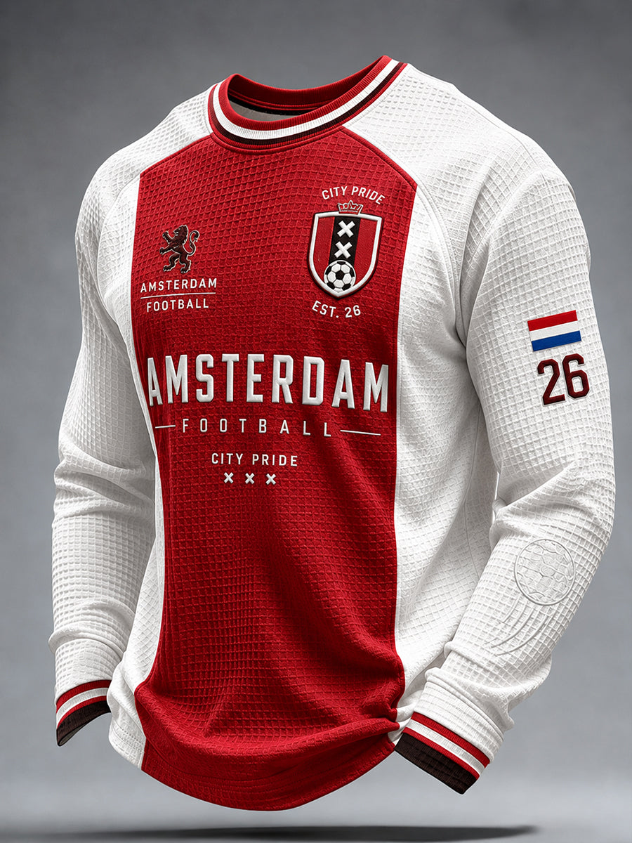 Voetbalclub-herentop met grafische print, raglanmouwen en wafelstructuur, lange mouwen