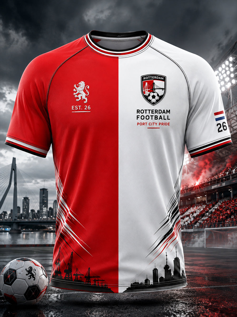 Voetbalshirt voor heren met grafische print en raglanmouwen, korte mouwen