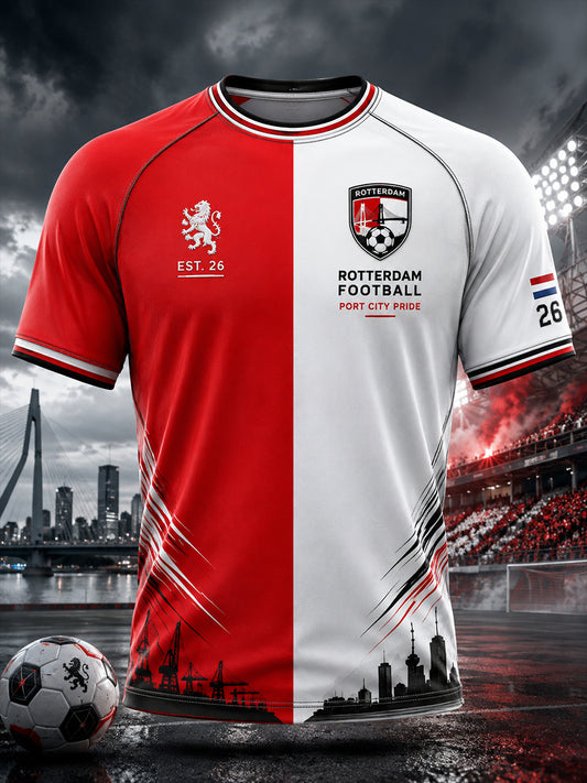 Voetbalshirt voor heren met grafische print en raglanmouwen, korte mouwen