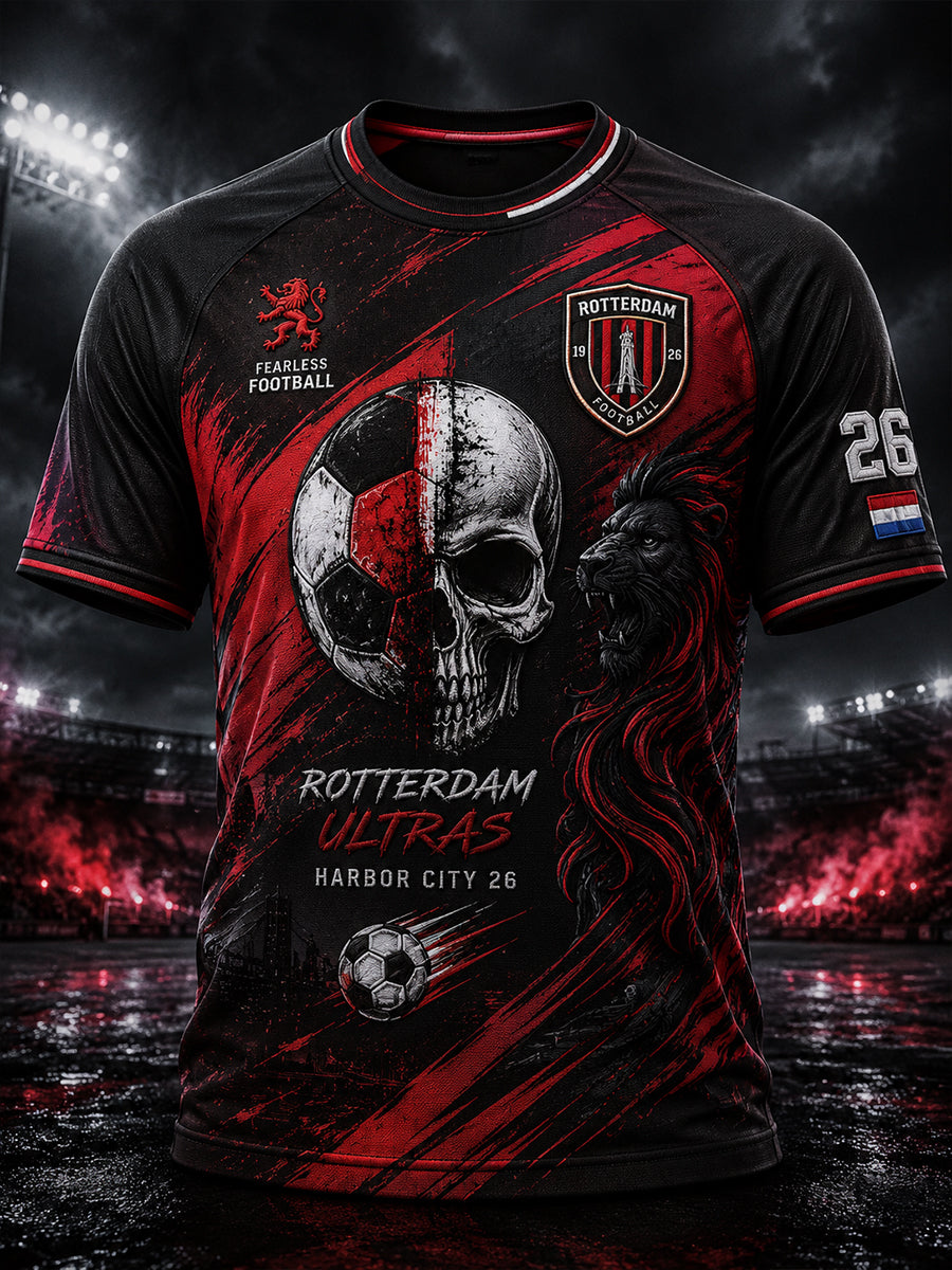 Voetbalshirt voor heren met grafische print en raglanmouwen, korte mouwen