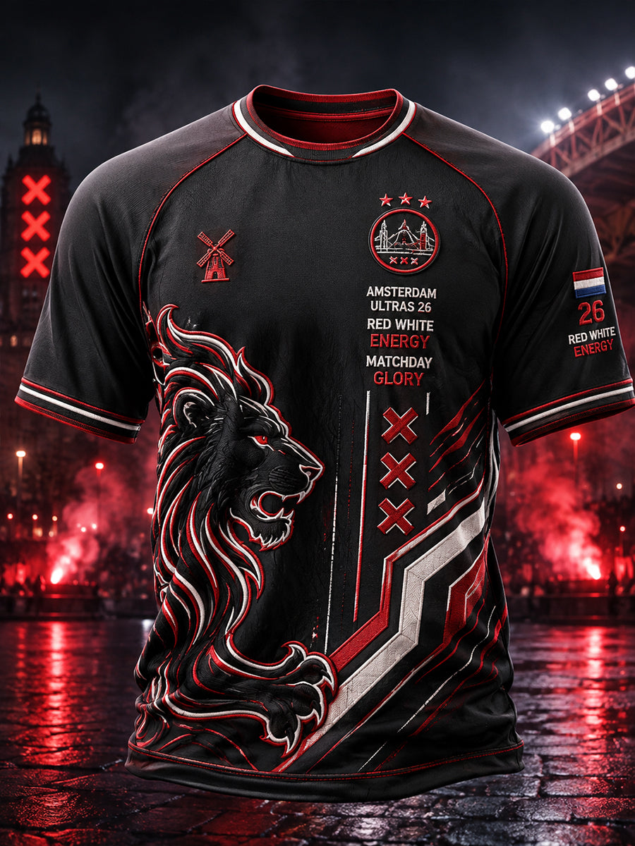Voetbalshirt voor heren met grafische print en raglanmouwen, korte mouwen