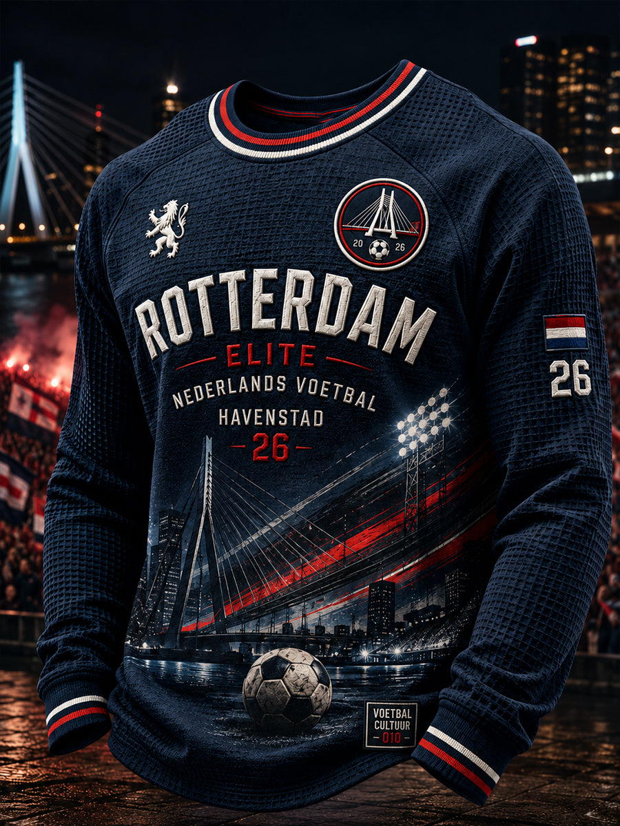 Voetbalclub-herentop met grafische print, raglanmouwen en wafelstructuur, lange mouwen