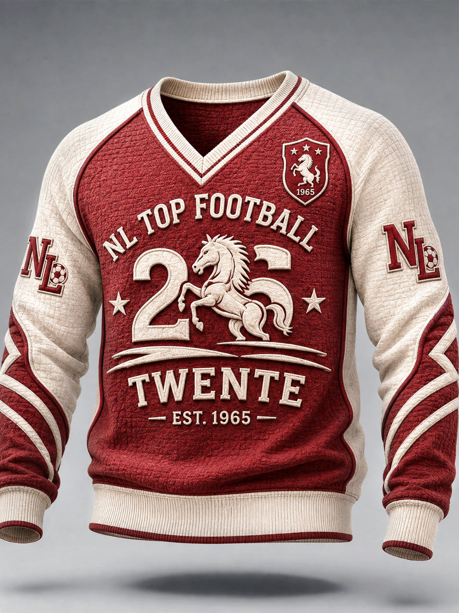 Heren Eredivisie FC Twente Paard Patchprint Casual V-hals Sweater