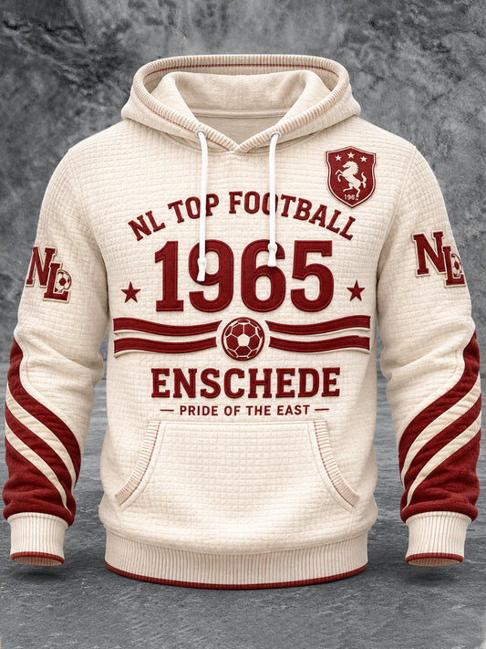 Herensweatshirt in beige met Eredivisie- en FC Twente-print, casual en voorzien van een capuchon