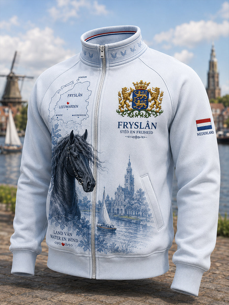 Herenjack met stadsprint en raglanmouwen, voorzien van een rits