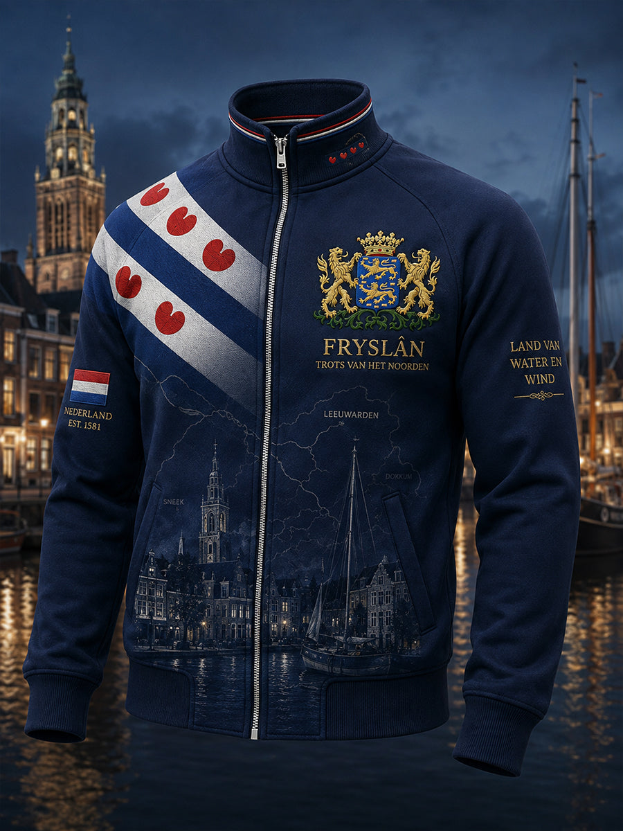 Raglan-mouw jack met ritssluiting voor heren met een stadsthema