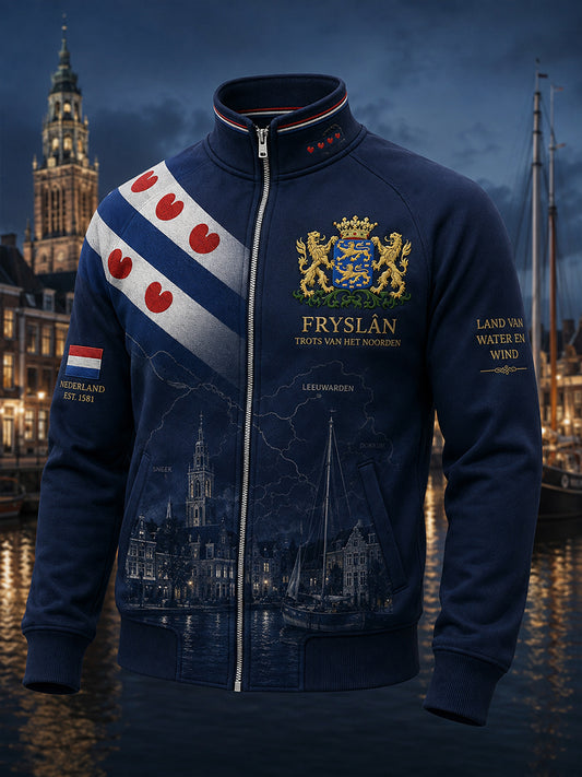 Raglan-mouw jack met ritssluiting voor heren met een stadsthema