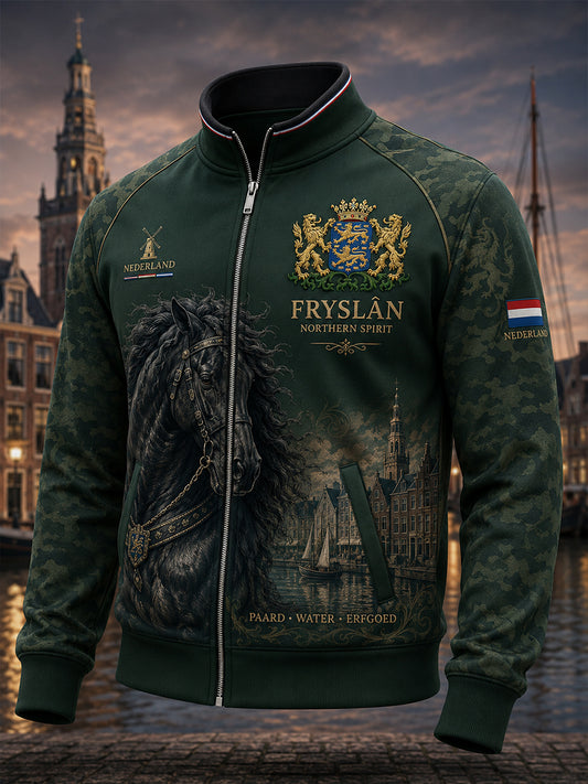 Raglan-mouw jack met ritssluiting voor heren met een stadsthema
