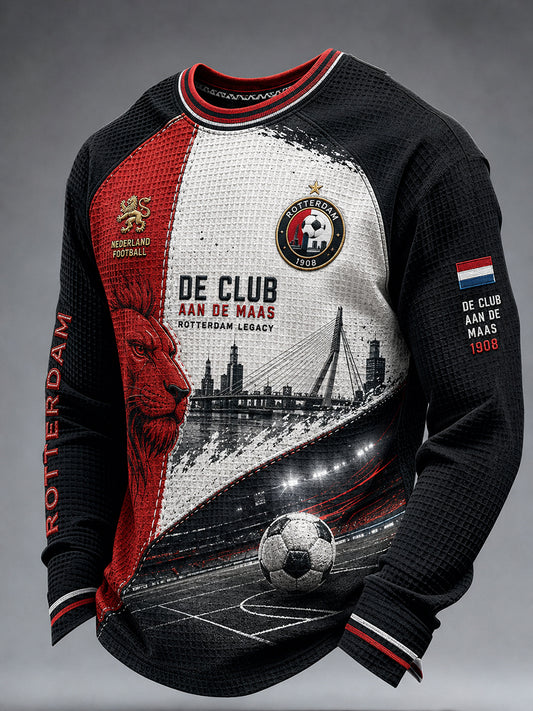 Voetbalthema print raglanmouwen wafelbreisel longsleeve top voor heren