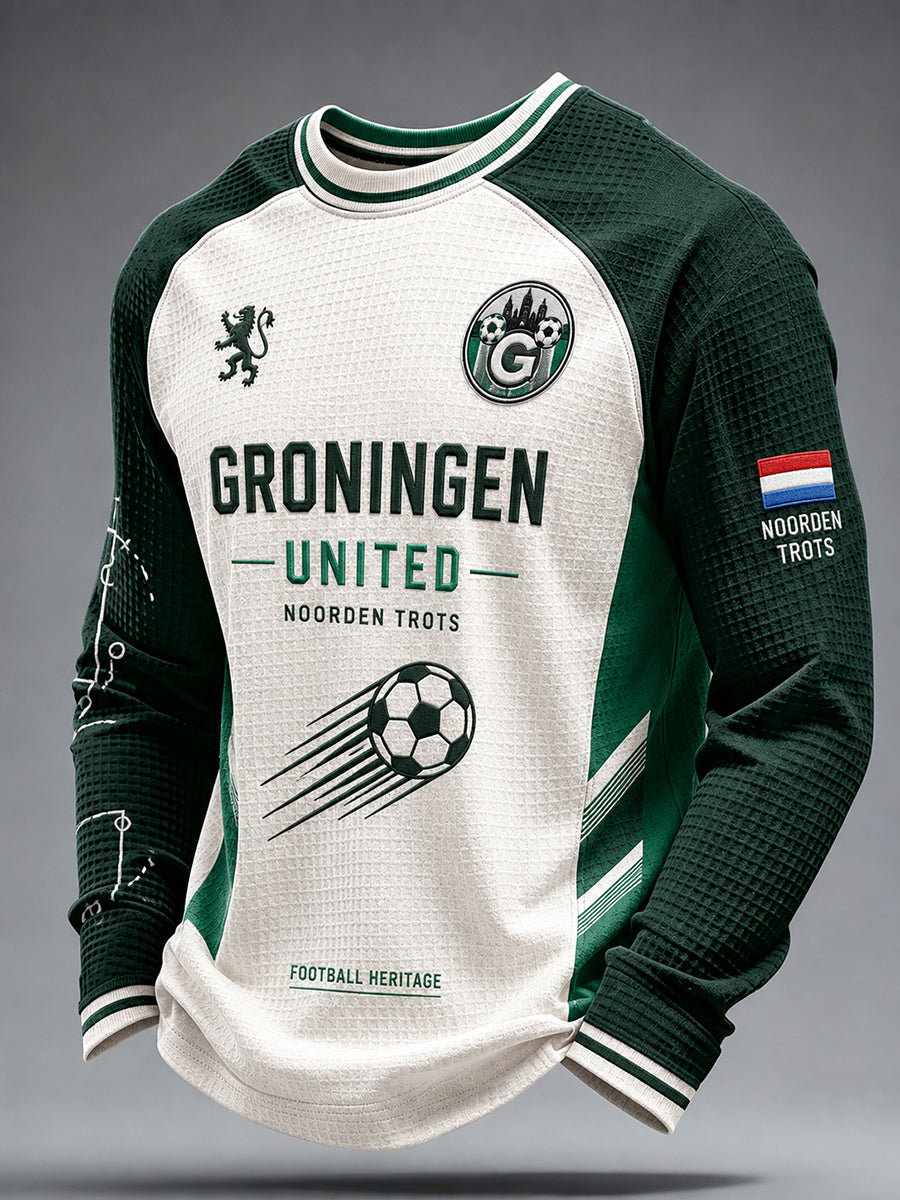 Voetbalthema print raglanmouwen wafelbreisel longsleeve top voor heren