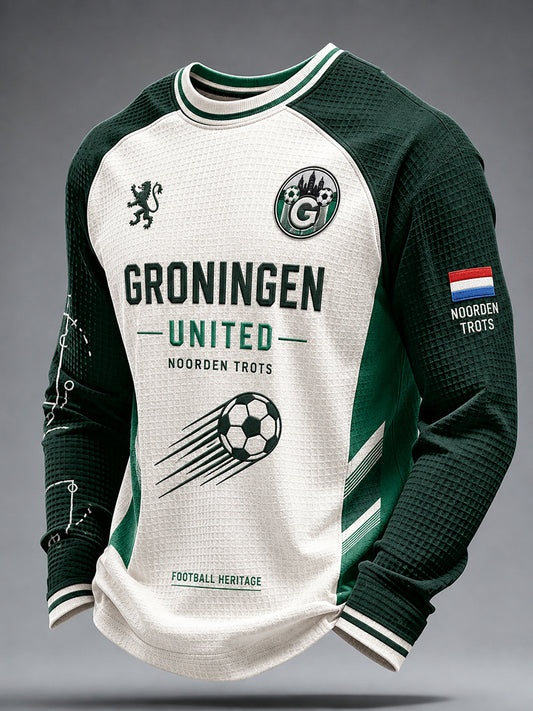 Voetbalthema print raglanmouwen wafelbreisel longsleeve top voor heren