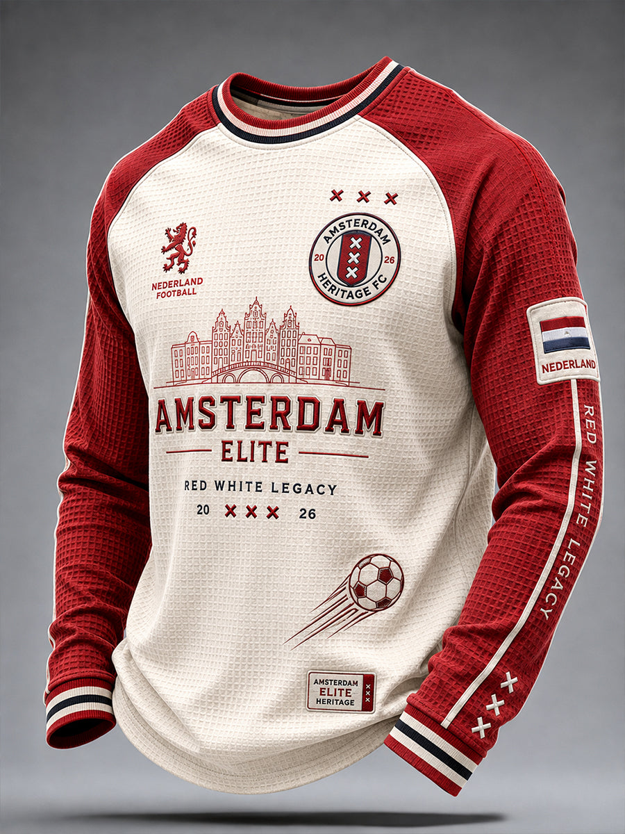 Voetbalthema print raglanmouwen wafelbreisel longsleeve top voor heren