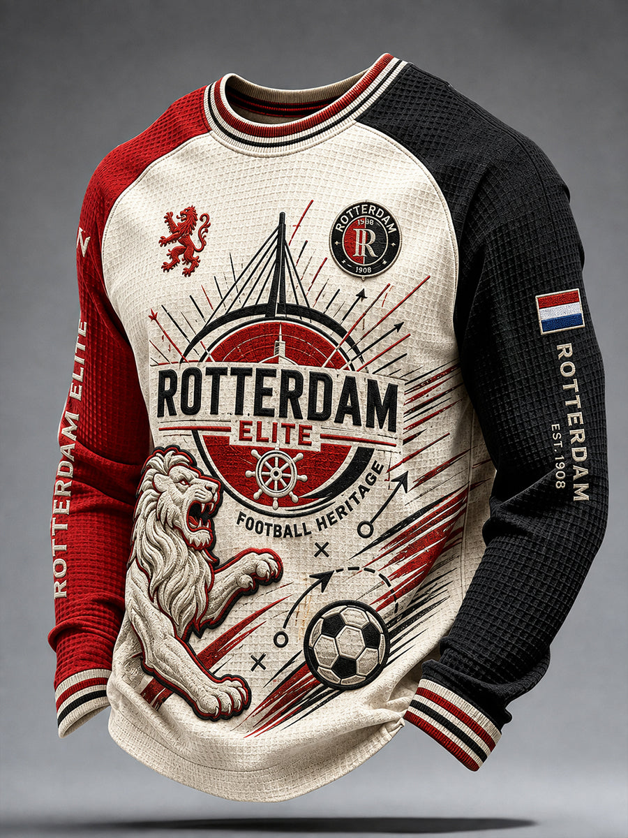 Voetbalthema print raglanmouwen wafelbreisel longsleeve top voor heren
