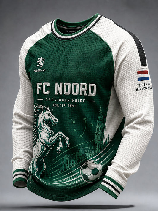 Voetbalthema print raglanmouwen wafelbreisel longsleeve top voor heren