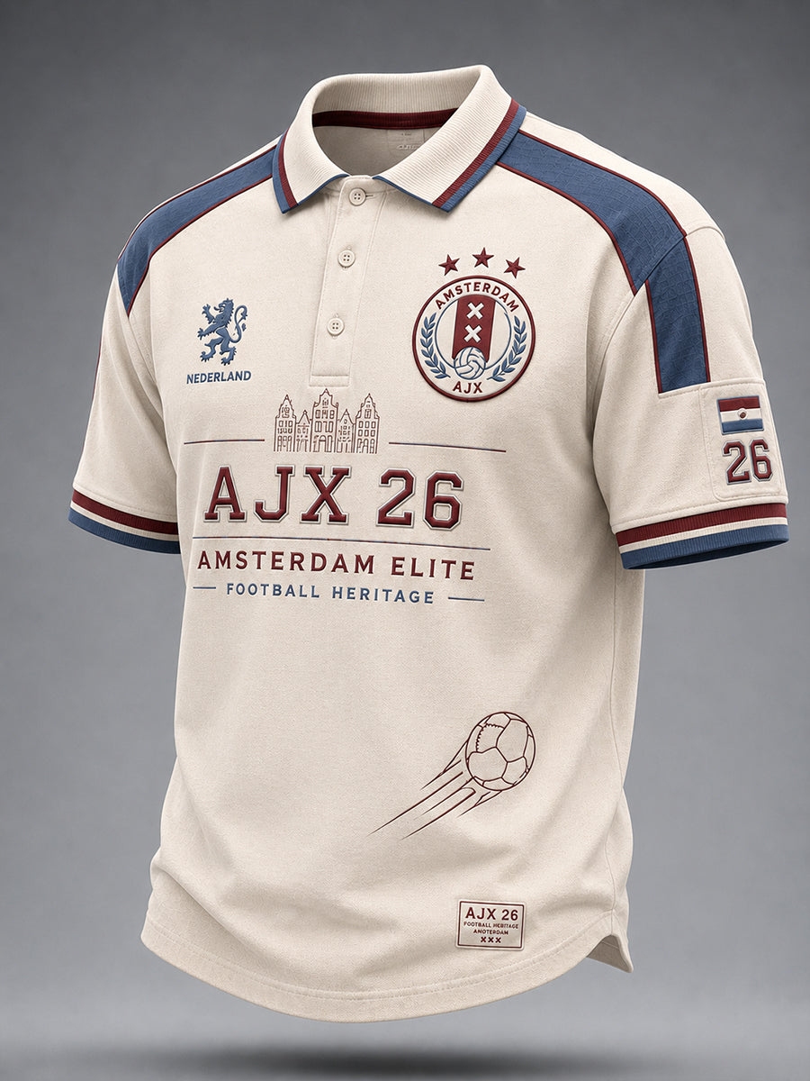 Herenpoloshirt met korte mouwen en print met voetbalthema