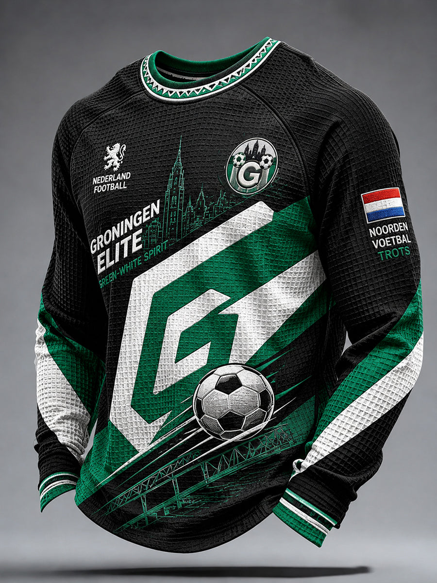 Voetbalthema print raglanmouwen wafelbreisel longsleeve top voor heren