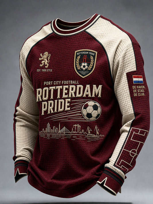 Voetbalthema print raglanmouwen wafelbreisel longsleeve top voor heren