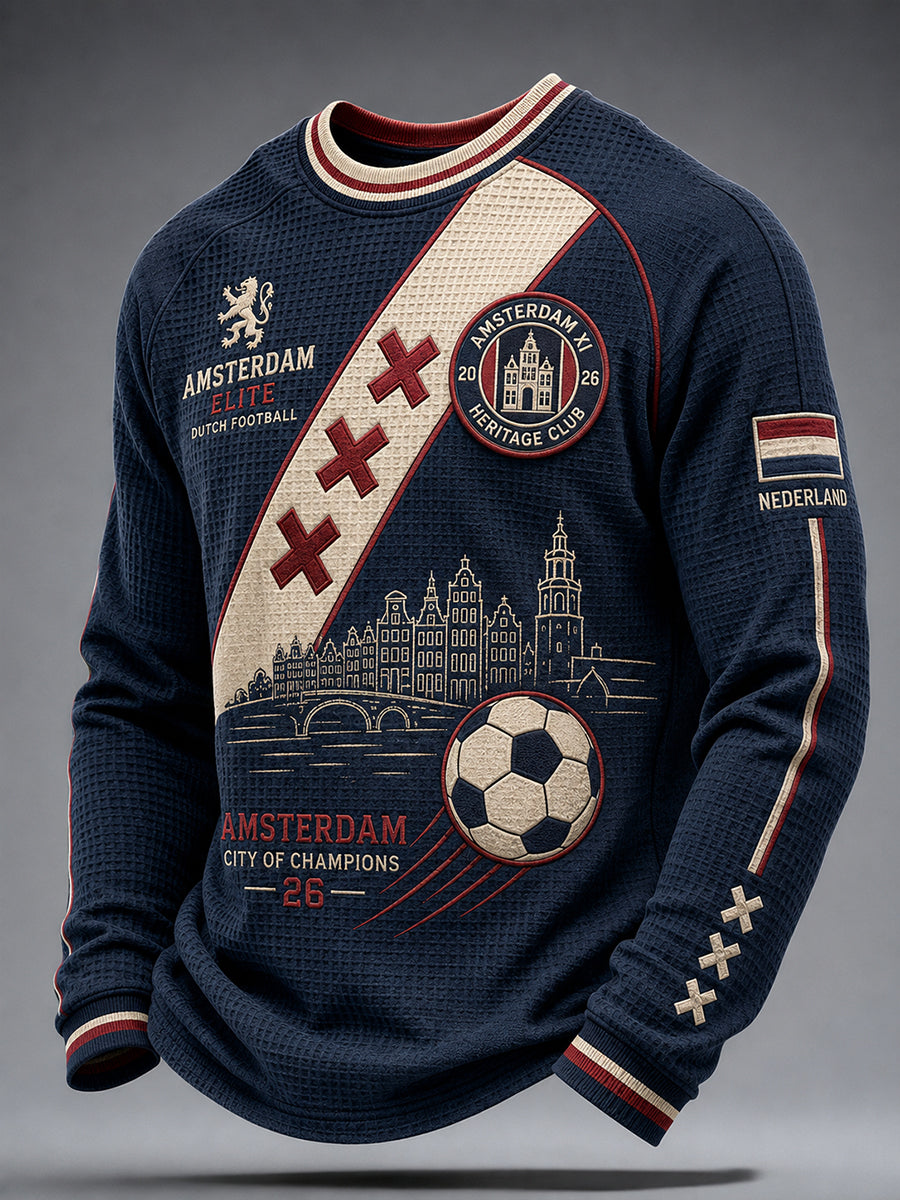 Voetbalthema print raglanmouwen wafelbreisel longsleeve top voor heren